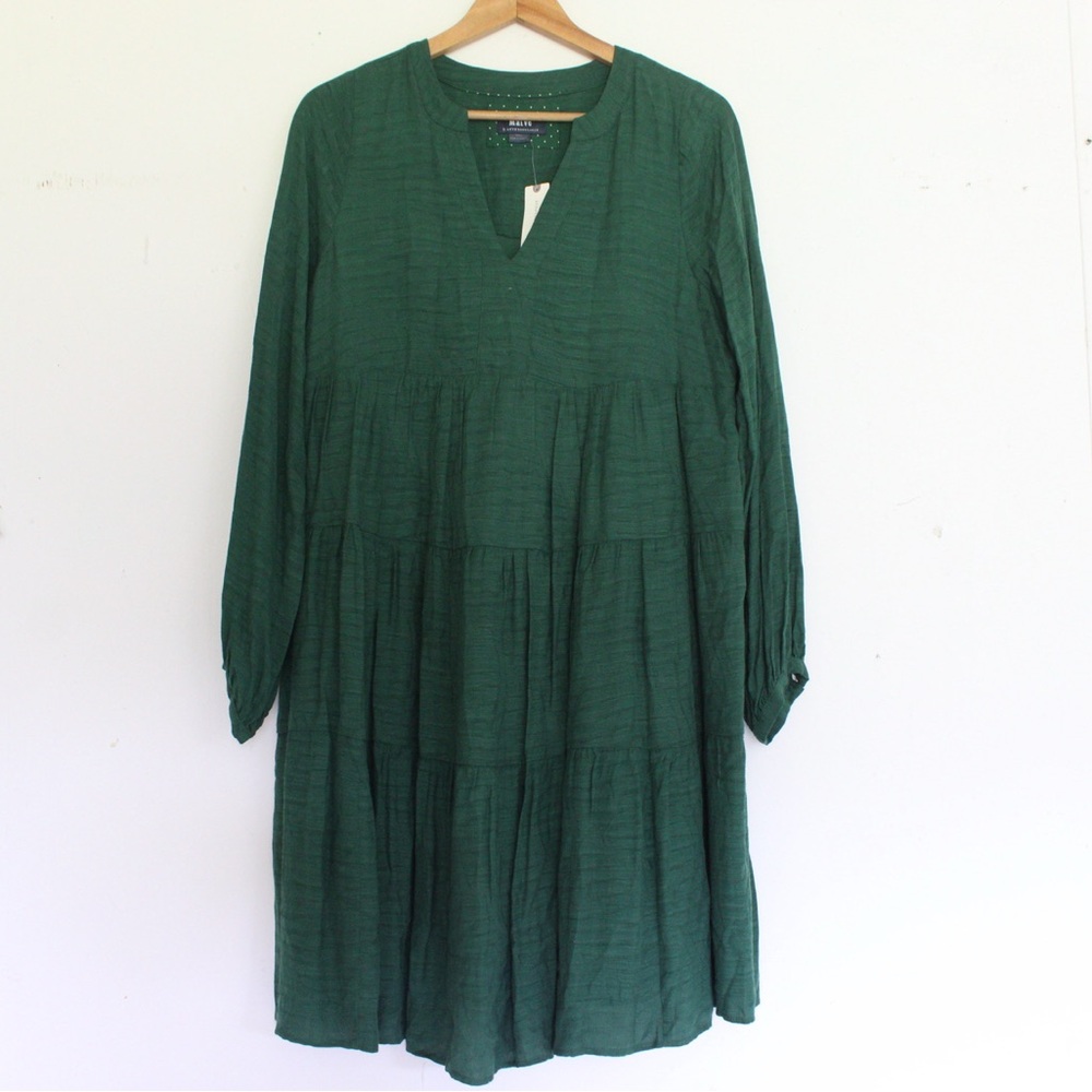 Maeve Forest Green Tiered Long-Sleeve Dress